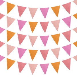 Zwiebeco 39Ft Orange Pink Fabric Bunting Banner Triangle Flags Party Decorations Hanging Cotton Garland Pennant for Engagement Wedding Baby Shower Birthday Festivals Nursery Home Outdoor Garden Décor