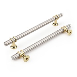 Rergy Cabinet Handles Drawer Pulls and Knobs, 10Pack Brushed Nickel and Gold 6-1/4inch Hole Center, Kitchen Hardware for Dresser Handle Zinc Alloy Furniture Pull