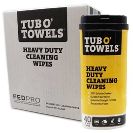 Tub O' Towels Tub O' Towels Heavy-Duty Multi-Surface Cleaning Wipes, 7" x 8", 40 Count Canister, Removes Grease, Grime, Tough Stains, Durable Disposable White Wipes for Home, Garage, Outdoor Cleaning Tasks, 4-Pack