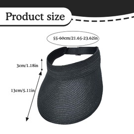 NOLACE Women's Sun Hat UV Protection Straw Hat Wide Brim Hat Adjustable Foldable Ponytail Beach Hat Metal Adjustable Buckle with Elastic Strap for Golf Travel Hiking, black, 55-60