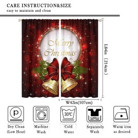 AuiMzoo Christmas Holiday Curtains with Christmas Bells Golden Velvet Fir Tree Branches Decoration for Adults Kids Bedroom Living Room Decorative Curtains84X84 Inch