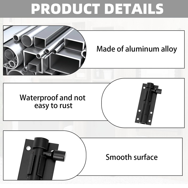 2PCS Barrel Small Bolt Lock, 4 Inch Black Slide Door