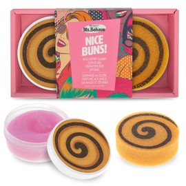MAD BEAUTY Ms. Behave Nice Buns! Booty Scrub Set, Wildberry Sugar Scrub & Cinnamon Bun Sponge, Removes Dead Skin for Smooth, Baby-Like Skin