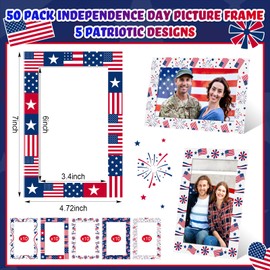 AmazingSpark 50 Pack Patriotic Picture Frames 4x6, Independence Day Photo Booth Frames Bulk, Flag Day 4th of July Paper Photo with Easel Back, Assorted USA Flag Designs for Party Table Decor