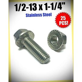 Package of 25 (pcs) 1/2-13 x 1-1/4" Stainless Steel Hex Cap Serrated Flange Bolt with Nuts Set #RD-3278FST Warranity by Pr-Mch