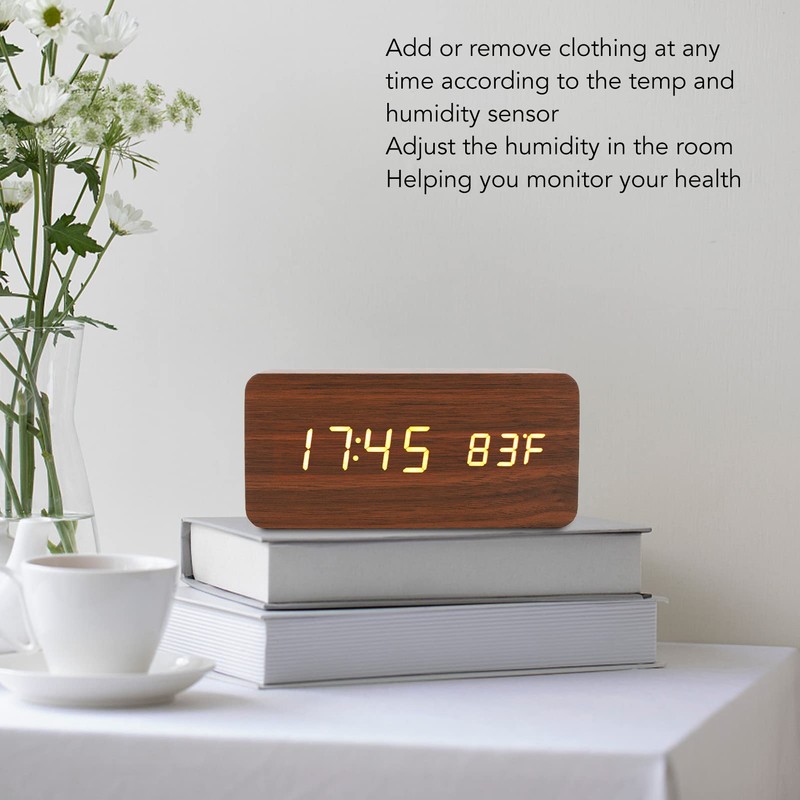 LED Table Clock Wood Look, Alarm Clock Digital Radio Clock,