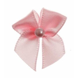 Trucraft - 22mm Dainty Satin Ribbon and Single Pearl Craft Bows - Baby Pink - Pack of 10