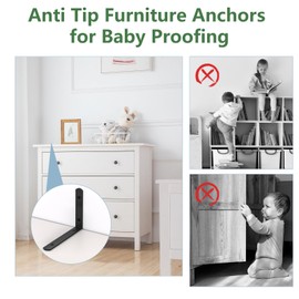 4 Pcs Furniture Anchors, Furniture Anchors for Baby Proofing, No Drilling Furniture Wall Anchor, Stainless Steel Anti Tip Furniture Anchors for Cabinet Dresser Bookshelf for Baby, Large-6*4.3*1.2"