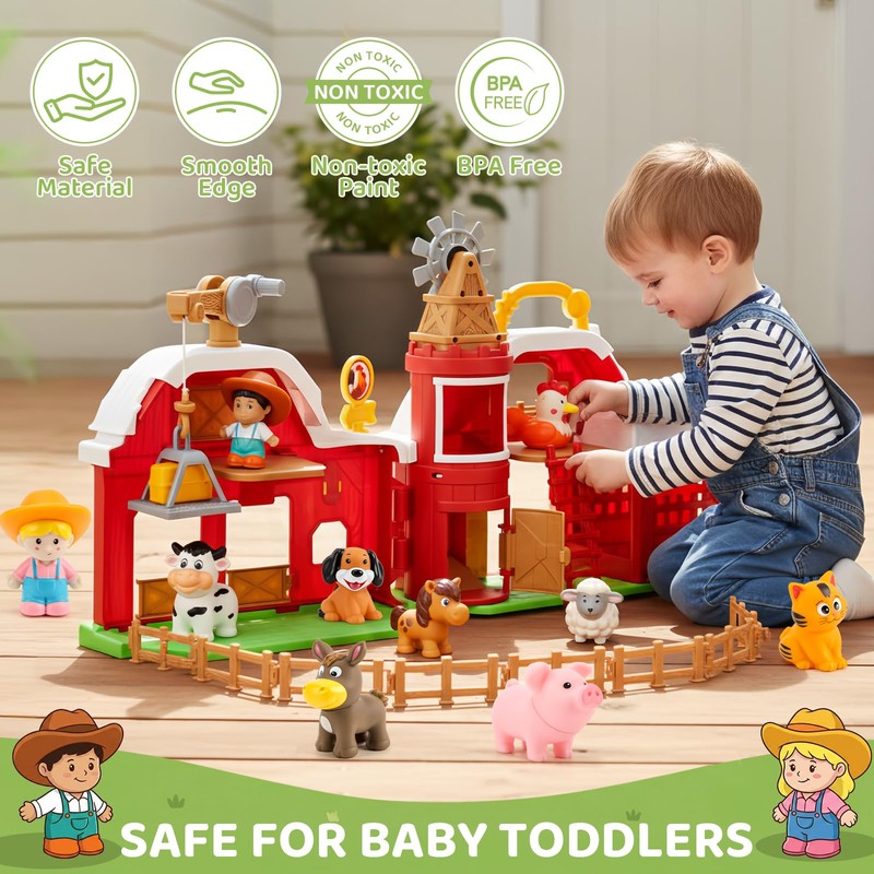 30-Piece Upgraded Farm Animal Big Barn Playset Gifts for Toddlers