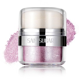 Afmicat Body Shimmer Powder, Body Glitter Powder with Sponge Head, 3D Contour & Long Lasting Luminous, Glow Highlighter Makeup for Face, Eyes, Hair, Perfect for Daily, Party (Purple, 1.13 Oz)