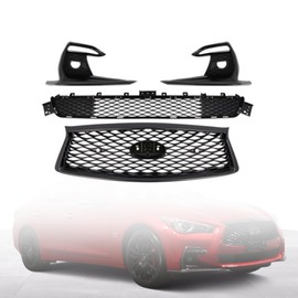 Front Grille Fog Light Bezels Set Compatible with 2018 2019 2020 2021 2022 Infiniti Q50 Sport modes - 4PCS Front Upper Lower Grille Fog Light Bezel Cover