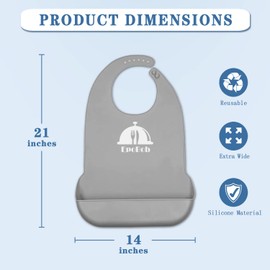 EpoBob 2 Pack Silicone Adult Bibs with Crumb Catcher, Washable and Adjustable Adult Bibs for Elderly Women Men Seniors, Purple, Grey