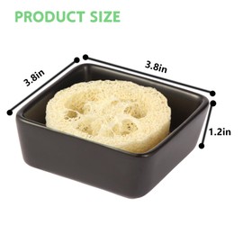 Soap Holder Square Ceramic with Natural Loofah Soap Rest, Bathroom Soap Dish Lisfting Pads, Quick Drying and Easy to Clean, Ideal for Square Soaps (Black)