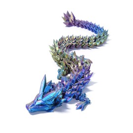 PETBSNVB Three Color 12" 3D Printed Dragon, Articulated Dragon, Crystal Dragon, Dragon Fidget toy, Home Office Decor Executive Desk Toy (Blue Head)