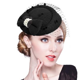 Women Ladies Fascinator Hat Race Pillbox Hat Bowler Hat Women Bowknot Veil Hat Mini Top Hat Mesh Net Wedding Party Hat Bridal Shower Retro Cocktail Tea Bridal Church Fascinator Head Piece Headband