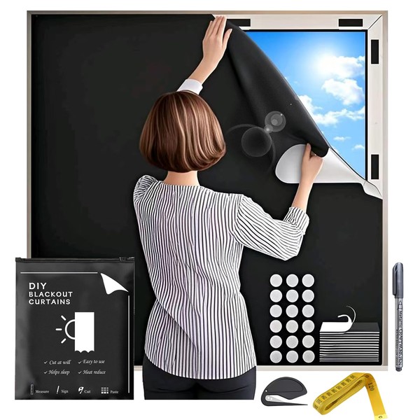 300x145cm Blackout Blinds Stick On, Temporary 100% Blackout Window Film,
