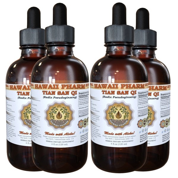 HawaiiPharm Tian San Qi Liquid Extract, Tian San Qi (Radix Pseudoginseng) Dried Root Powder Tincture, Herbal Supplement, Made in USA, 4x4 fl.oz