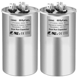 80/5 uF 80+5 MFD 370V or 440V Dual Run Start Round A/C Capacitor, 80 5 uF 370 440 Volt VAC CBB65B Air Conditioner Capacitors for AC Unit, Fan Motor Start, Heat Pump, Condenser Straight Cool, 2PCS