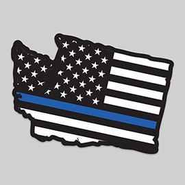 2-Pack Washington State Outline American Flag Overlay Thin Blue Line Vinyl Decal Sticker | 5-Inches | Premium Quality Vinyl Decal | Laminated with UV Protective Laminate | PD2840
