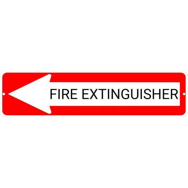 FIRE EXTINGUISHER Red Left Arrow 24 x 6 inch Aluminum