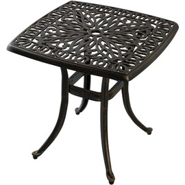 21”Cast Aluminum Outdoor Side Table, Cast Aluminum Patio End Tables, Weather Resistant End Table, Coffee Table for Patio, Porch, Deck, Garden, Bronze (1, Bronze)