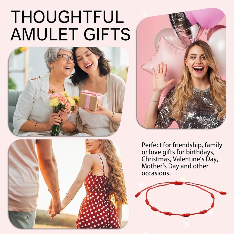 JFGDVW 6 PCS Red String Bracelets, 7 Knot Red Cord