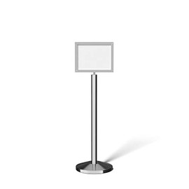 Pedestal Standing Floor Sign Frame with Sloped Base, 11 x 14 Inch Horizontal, Polished Stainless Steel - CCW Series SFFS-100