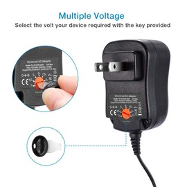 ZOZO 12W 12 Volt 1 Amp 3V 4.5V 5V 6V 7.5V 9V 12V Power Supply, Universal AC Adapter with 5.5mm x 2.1mm Barrel Plug and 8 Selectable Tips Micro USB 3.5mm Jack for MP3 MP4 Player Headphone Speaker Watch