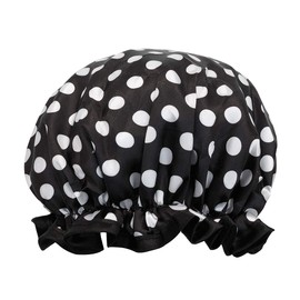 allydrew Gorros de Ducha Reutilizables Impermeables para Cabello Largo, Lunares Blancos y Negros