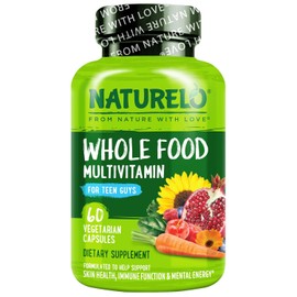 Teen Multivitamin -NATURELO   Whole Food Multivitamin for Teenage Boys - Minerals Supplement for Active Kids - with Plant Extracts - Non-GMO - Vegan & Vegetarian - 60 Capsules
