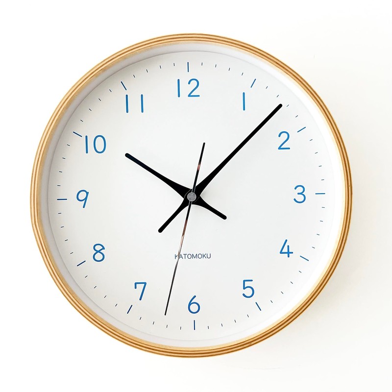 KATOMOKU plywood clock 22 Light blue sweep (continuous second hand)