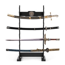 lukar Kylin 8 Tier Sword Rack Floor Standing, Multilayer Katana Stand Floor, Wooden Sword Display Stand Floor, Japanese Samurai Sword Holder