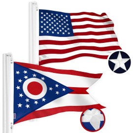 UD_G128 Combo Pack: American USA Flag 4x6 Ft & Ohio OH State Flag 4x6 Ft  Both StormFlyer Series Embroidered 220GSM Spun Polyest