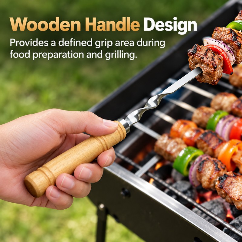 6-Piece 55cm Stainless Steel BBQ Skewers for Grilling – Reusable