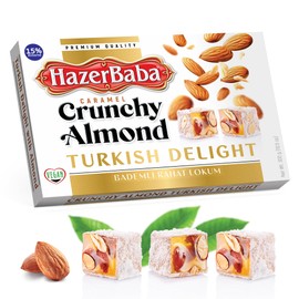Hazer Baba Premium Turkish Delight Candy with Crunchy Almond, 10.5 oz (Pack of 1), Gourmet Snack Box, Traditional, Vegan Snack, Turkish Lokum, Unique Sweets, Loukumi, Delicias Turcas, Halal, Kosher