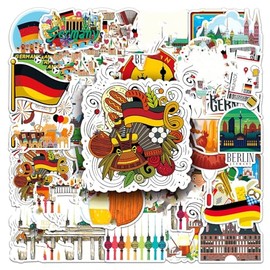 Germany Stickers 50 Pcs Waterproof Aesthetic Funny Germany Theme Stickers for Laptop Water Bottle Scrapbook Guitar Skateboard Luggage Cars Bicycle,Vinyl Travel Vacation Sticker for Teens Kids Adults
