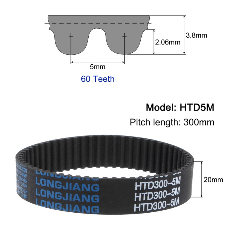 sourcing map HTD5M-300 Rubber Toothed Belt 60 Teeth Closed Loop