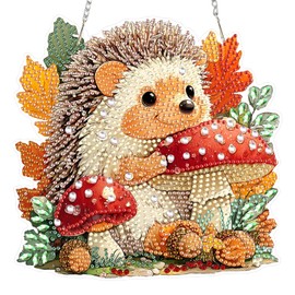 TOSTOG Hedgehog Hanging Diamond Painting Art Kits for Adults Arts and Crafts Kit Animal 5D DIY Acrylic Crystal Art for Garden Home Window Decor(8x8inch)