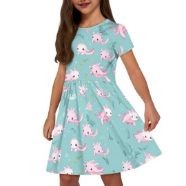 Generic Pink Axolotl Dress for Girls 7-8 Junior Dresses for Teen Girls Short Sleeve Design Toddler Girl Summer Clothes,Nice Gift for BirthdaysChildren's DayGraduationEaster Holidays