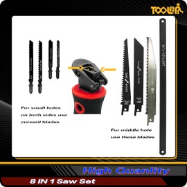TOOLAN: 8-In-1 Multi Blades Hand Saw, Drywall Cutter. Hacksaw. Long Blade, Jab Saw, For Cutting Drywall, Sheetrock, Wood, Metel, Plastic, Plywood. Blade Quick Change Mechanism. Red Handle.