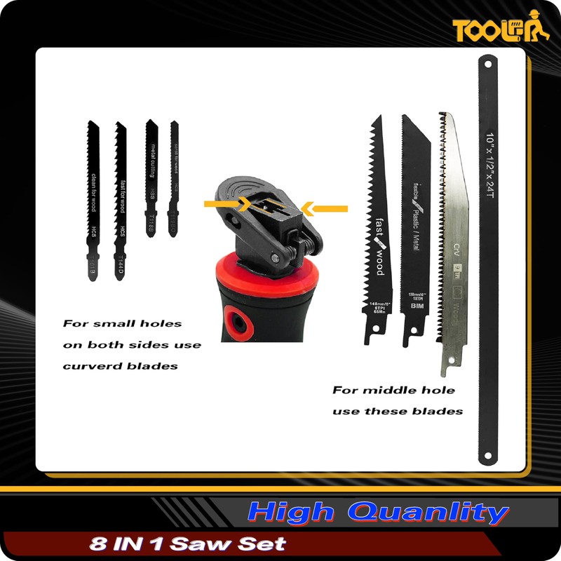 TOOLAN: 8-In-1 Multi Blades Hand Saw, Drywall Cutter. Hacksaw. Long