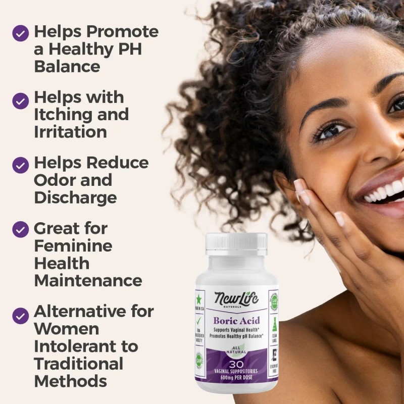 Acido Borico Newlife Naturals 600mg Equilibrio Ph 30pz Sabor Sin