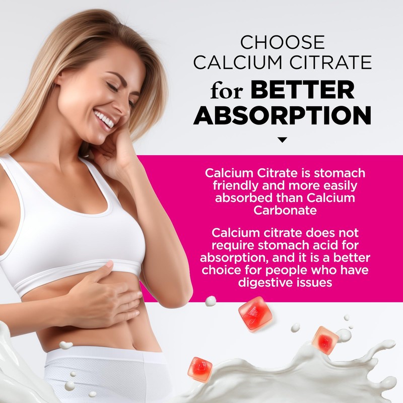Yutiny Calcium Citrate Filled Gummies, Extra Absorption Calcium Citrate 1000mg
