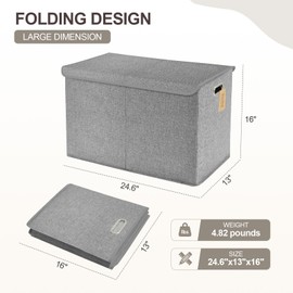 Roobyl Large Toy Box with Flip-Top Lid, Collapsible Storage Organizer Bins with Dividers and Handles, Kids Bin Chest Baskets for Toys, Playroom Organizers, Nursery 25"x13" x16" (Gray)