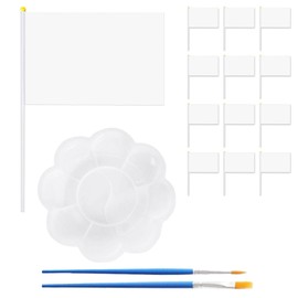 12-Piece White Hand Wave Flag, 3-Piece Painting Set, Hand Wave Flag with Pole, Mini Hand Wave Flag, Blank Painted Flag, DIY Hand Wave Flag Material
