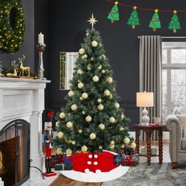 36 Inch Christmas Red Tree Skirt - White Faux Fur and Red Knitted Design Xmas Tree Rug Christmas Decorations Indoor Christmas Tree Ornaments