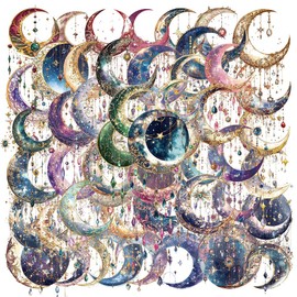 50PCS Dreamy Moon Crystal Gem Scrapbook Stickers – Clear Celestial Vinyl Decals with Stars, Crystals & Galaxy Designs – Aesthetic Boho Moon Phase Stickers for Journaling, Planners, Crafts & Gifts