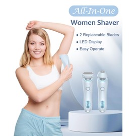 Electric Shaver for Women - Painless Lady Razor Facial Hair Remover 2-in-1 Wet and Dry Cordless Portable Bikini Trimmer for Face Armpit Legs Body - Rechargeable IPX7 Waterproof Hair Removal (Blue)