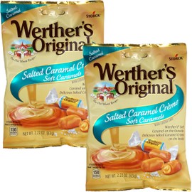 Werthers Soft Caramel, Original Salted Caramel Cream 2.22 Ounce Bags (Pack of 2) - Individually Wrapped Werther Chewy Caramels - The Hampton Popcorn & Candy Company