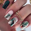 Press on Nails Medium Square, Dark Green Fake Nails with